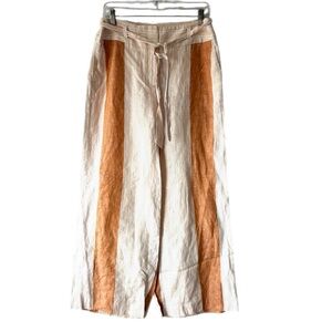 NWOT ETT:TWA by Anthropologie Peach Tan Tie Waist Linen Wide-Leg Pants SZ 6